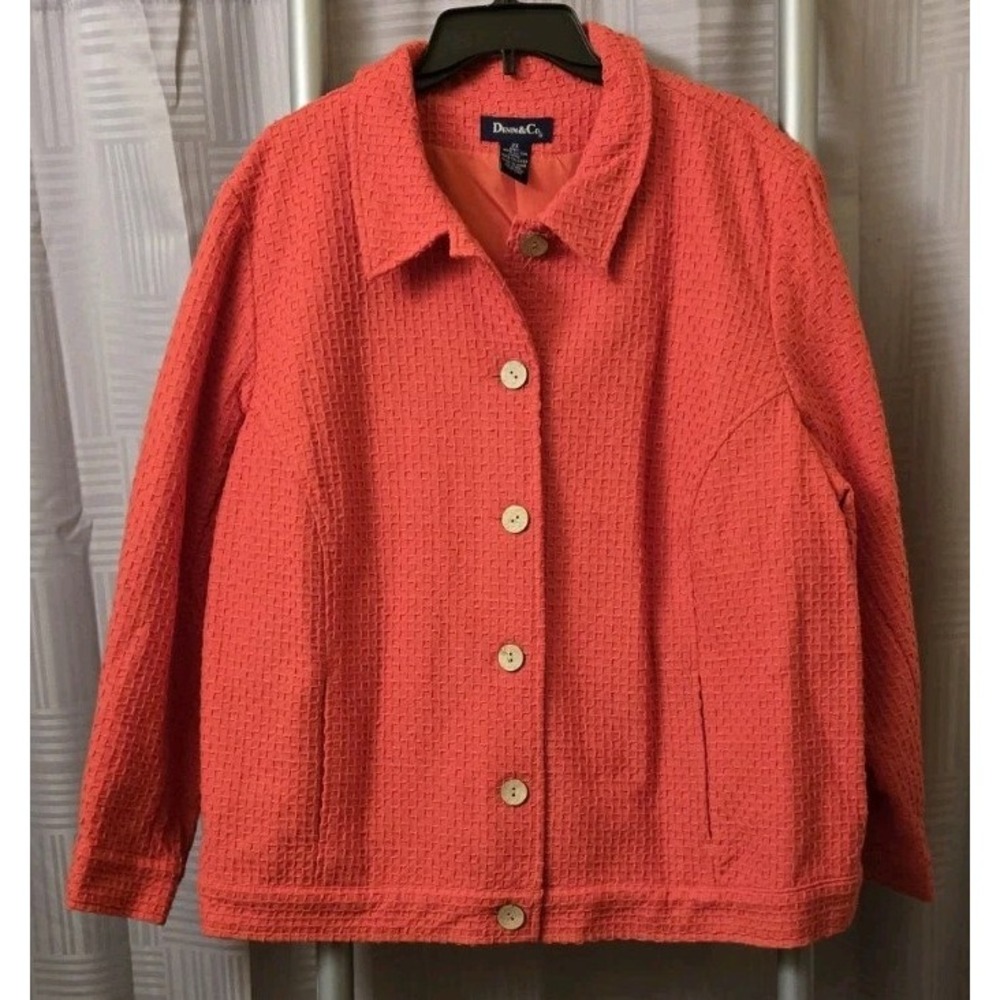 Denim & Co Women's Red Fully Lined Button Up Blazer Jacket Size 2X